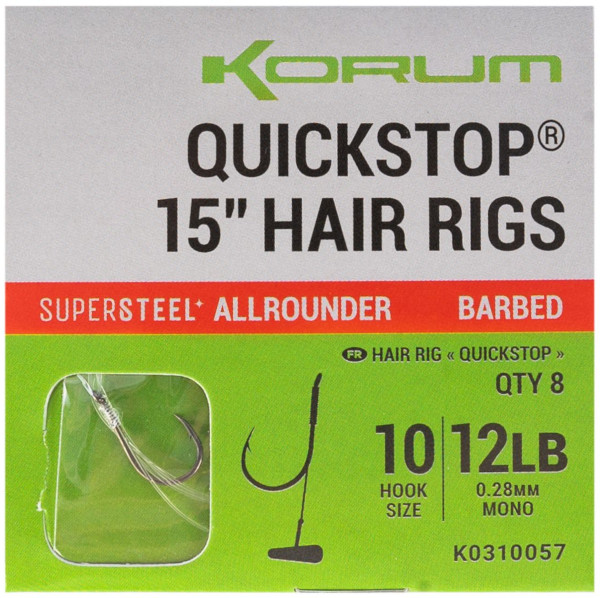 Korum Quickstop Barbed Hair Rigs, 8 sztuk! - 38cm