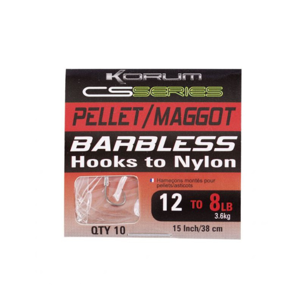 Korum CS Series Barbless Hooks To Nylon Pellet/Maggot