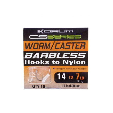 Korum CS Series Barbless Hooks To Nylon Worm/Caster