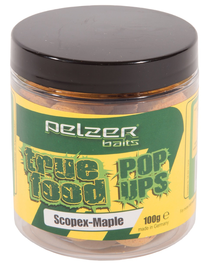 Carp Tacklebox, pełny akcesoriów end-tackle znanych marek! - Pelzer True Food Pop Ups 20mm, 100g Scopex-Maple