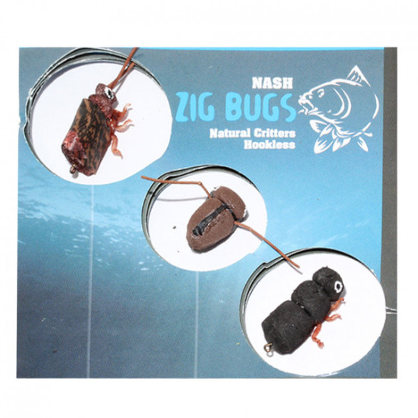 Carp Tacklebox pełny akcesoriów end-tackle firmy Nash, Rod Hutchinson, Ultimate i więcej! - Nash Zig Bugs Natural Critters Hookless