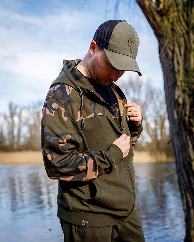 Bluza Wędkarska Fox LW Khaki/Camo Split Zip Hoody